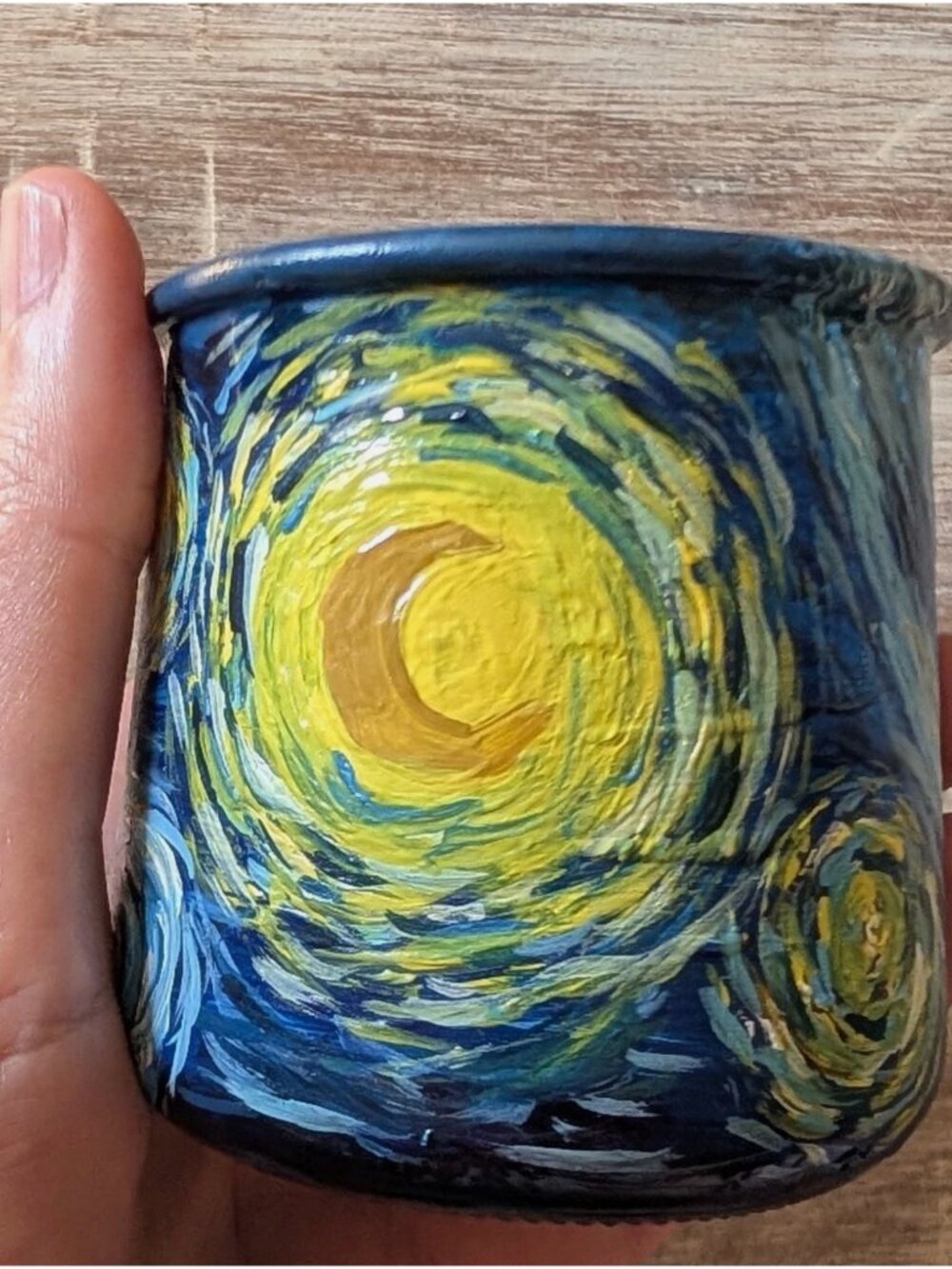 Hand-Painted "Starry Night" Tealight Holders - Set of 2 | Van Gogh Inspired Jars - Picture 10 of 16